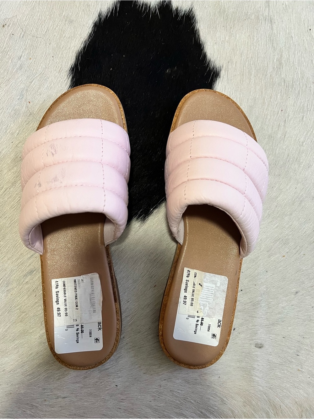 Sorel Pink Quilted Slide Sandals with Tan Footbed